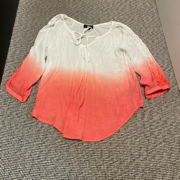 Iz Byer Tops - Iz Byer White and Pink Tie Front 3/4 Sleeve Blouse